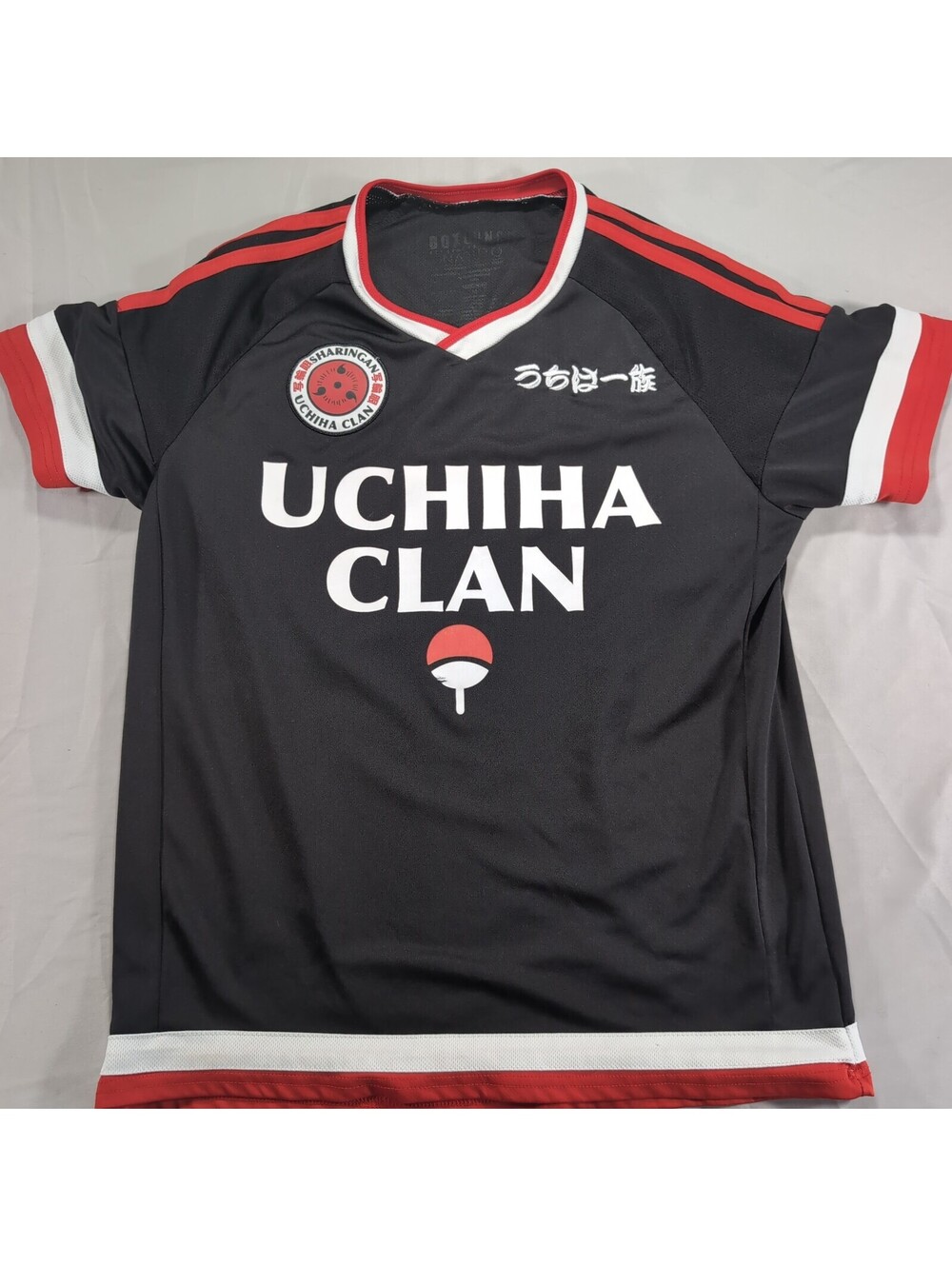 BoxLunch Uchiha Clan Black Red V-Neck Jersey Shirt Size Medium